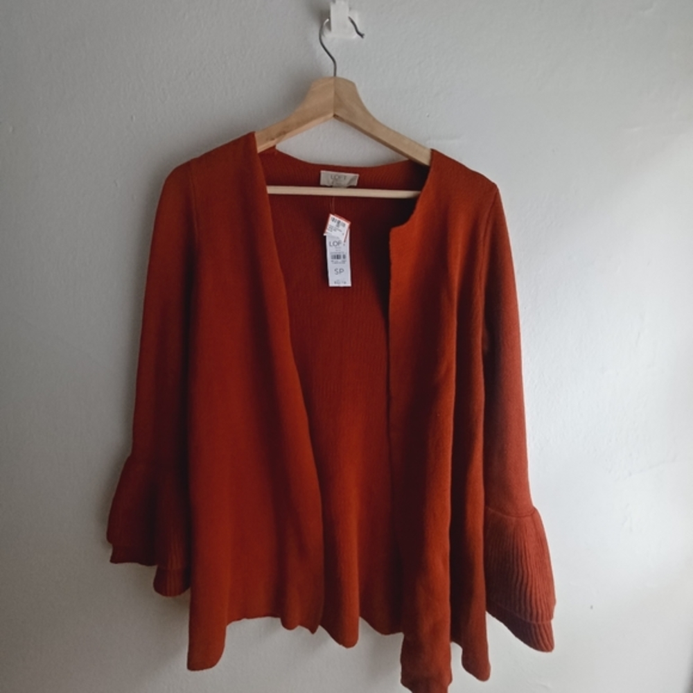 LOFT 100% Cotton Rust Colored Open Sweater